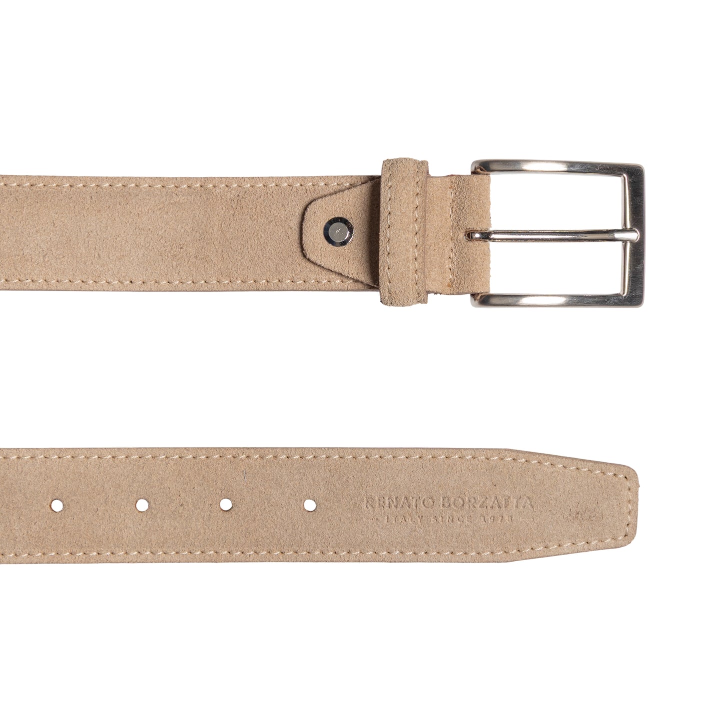 RB4029DF | Cintura Uomo Made in Italy in Vera Pelle Scamosciata. Fibbia in finitura Argento Satinato. Colore Cappuccino. Dimensioni: cm 125 x 3,5 x 0,5 (giro vita cm 110)