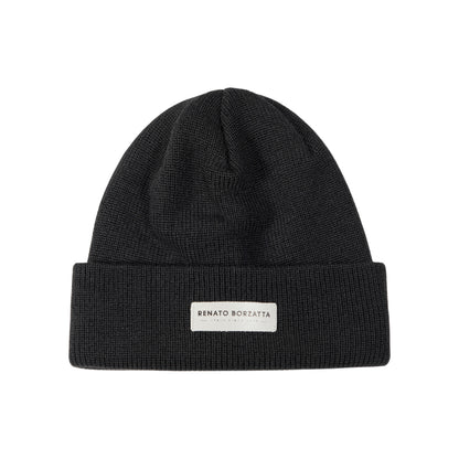 RB5001A | MONVISO Double-Layer Knit Hat in Wool Blend Made in Italy. Color: Black - One Size