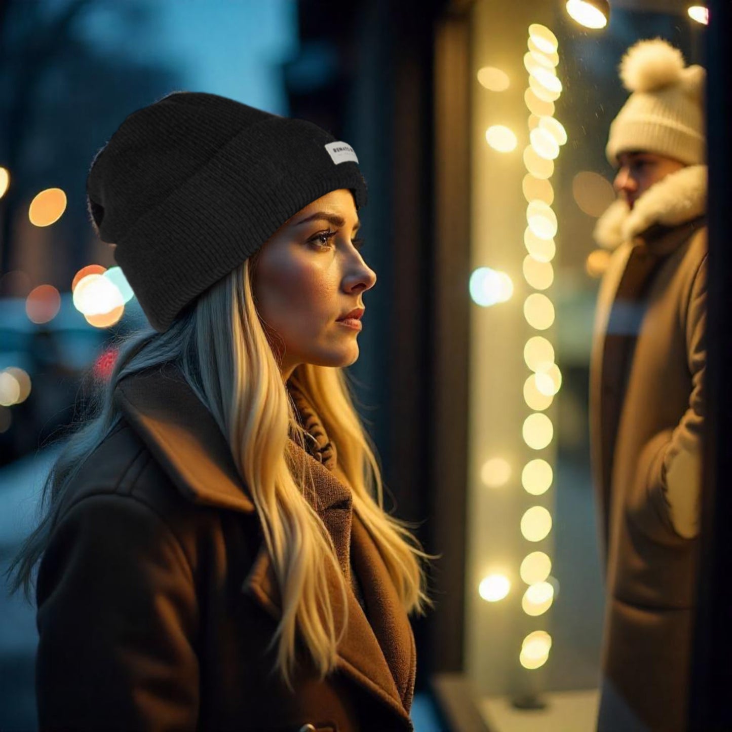 RB5001A | MONVISO Double-Layer Knit Hat in Wool Blend Made in Italy. Color: Black - One Size