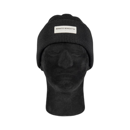 RB5001A | MONVISO Double-Layer Knit Hat in Wool Blend Made in Italy. Color: Black - One Size