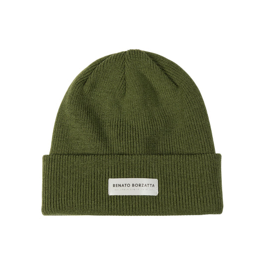 RB5001E | MONVISO Double-Layer Knit Hat in Wool Blend Made in Italy. Green - One Size