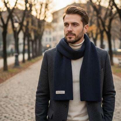 RB5002D | Sciarpa in Maglia CERVINO Misto Lana Made in Italy Col. Blu
