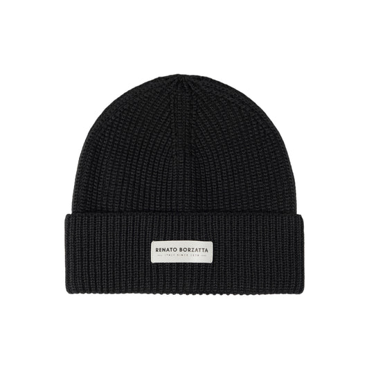 RB5003A | CERVINO Wool Blend Knit Hat Made in Italy. Black - One Size