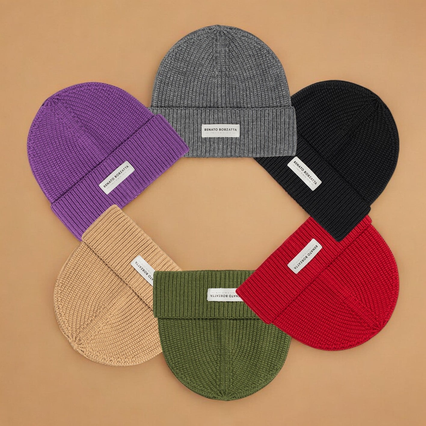 RB5003Z | CERVINO Wool Blend Knit Hat Made in Italy. Camel Color - One Size