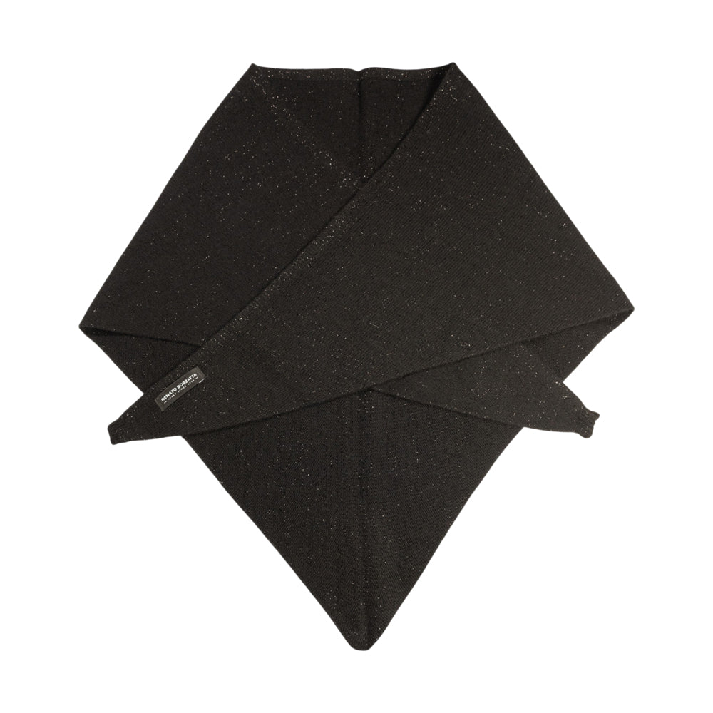 RB5007A | SAINT MORITZ - Scialle da Donna a Triangolo con asola in Maglia Rasata Made in Italy. Colore Nero