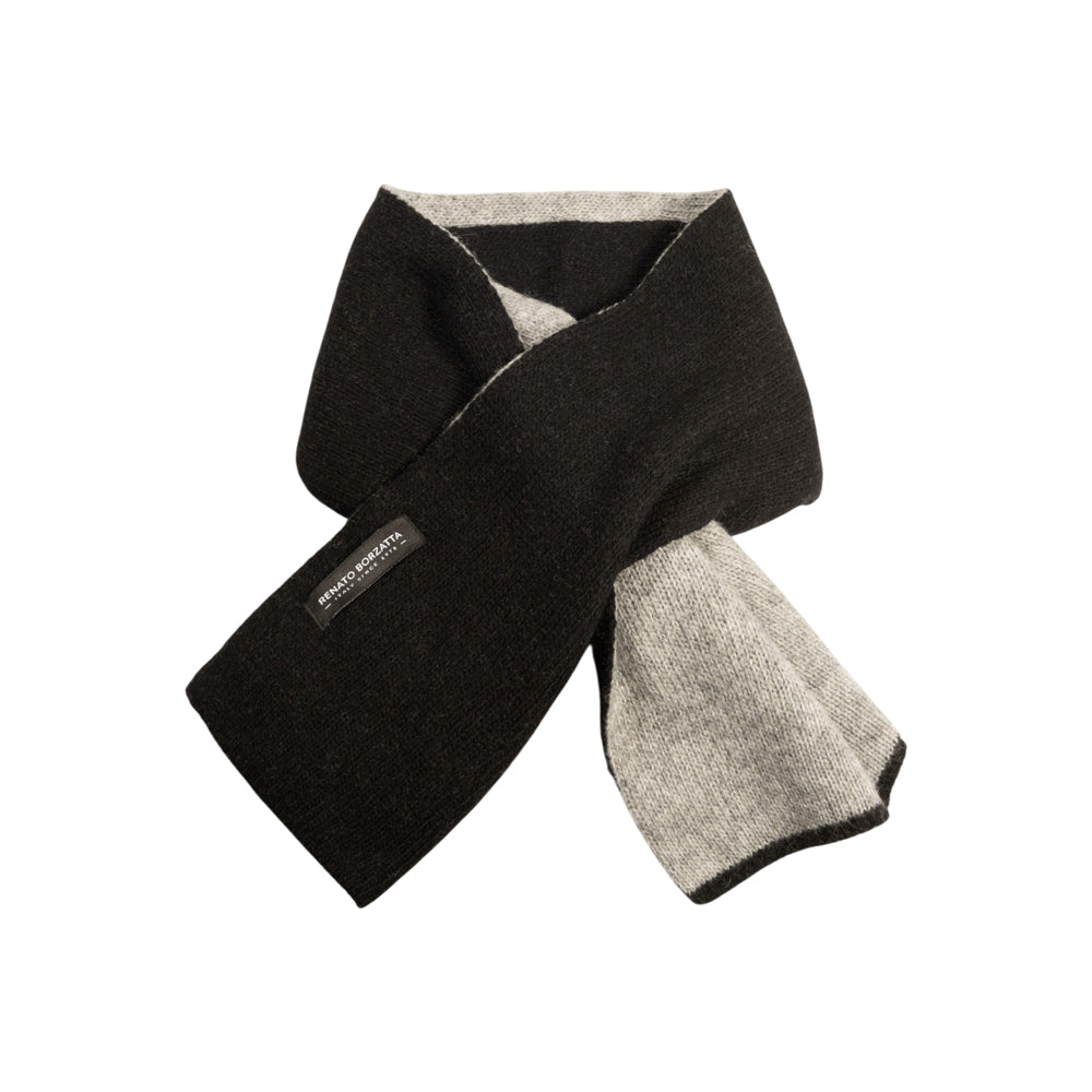 RB5010GW | COURMAYEUR - Sciarpa Scaldacollo Short Unisex Double-Face con asola in Maglia Rasata Made in Italy. Colore Nero/Grigio