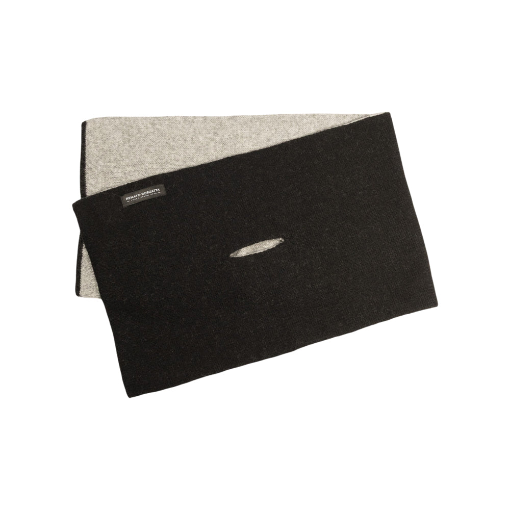 RB5010GW | COURMAYEUR - Sciarpa Scaldacollo Short Unisex Double-Face con asola in Maglia Rasata Made in Italy. Colore Nero/Grigio