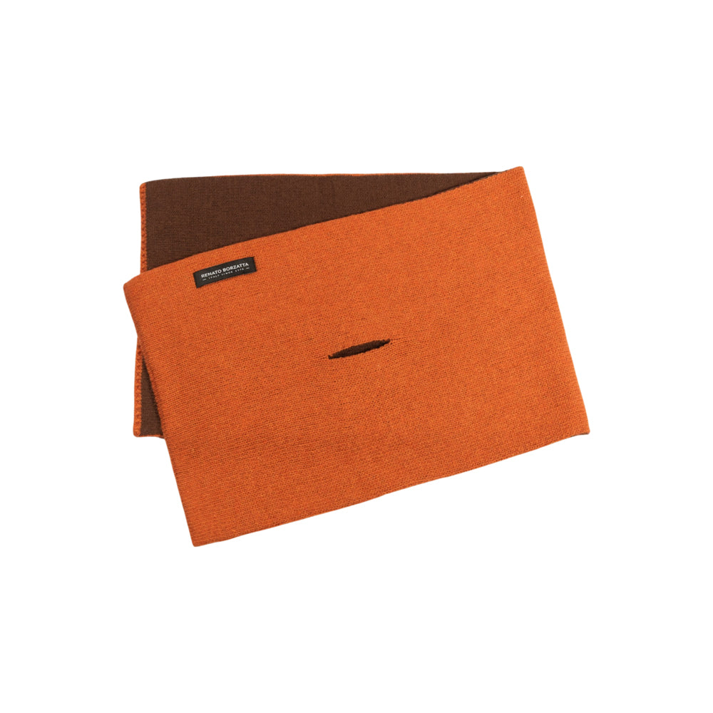 RB5010IC | COURMAYEUR - Sciarpa Scaldacollo Short Unisex Double-Face con asola in Maglia Rasata Made in Italy. Colore Paprika/Cacao