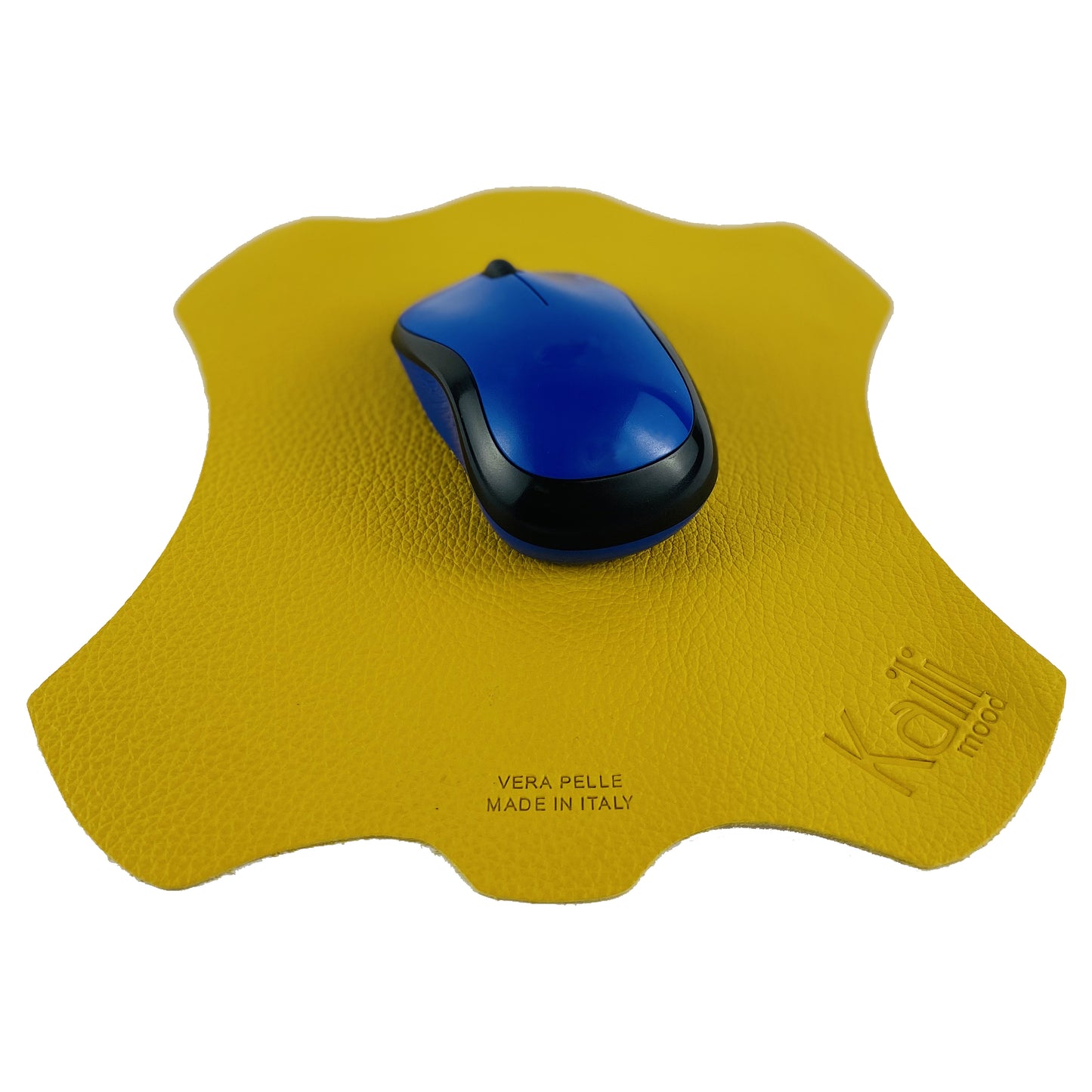 K0001RB | Tappetino per Mouse Made in Italy in Vera Pelle pieno fiore, grana dollaro - Colore Giallo - Dimensioni: cm 20 x 23 - Confezione: Sacchetto tubolare Tnt