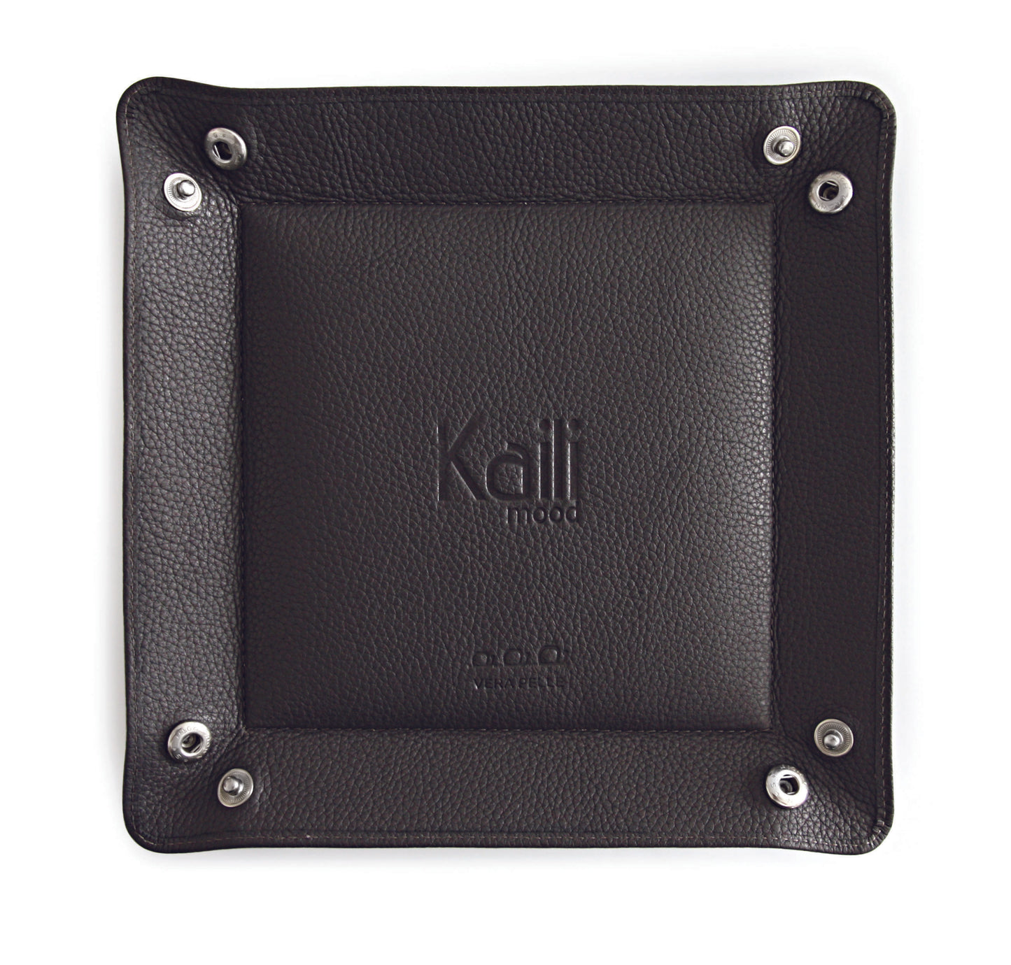 K0003FB | Pocket tray in genuine full grain leather, dollar grain - Gray color - Dimensions: 14 x 14 x 3 cm - Packaging: TNT bag