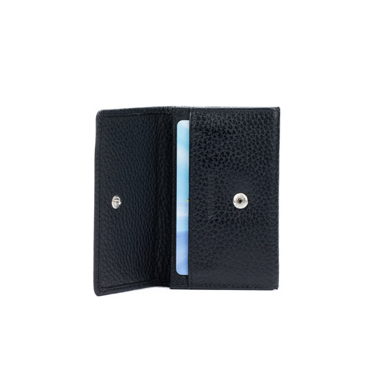 K0004AB | P/Business Cards/Credit Cards in genuine full grain leather, dollar grain - Black color - Dimensions: 10 x 6 x 2 cm - Packaging: Rigid bottom/lid gift box