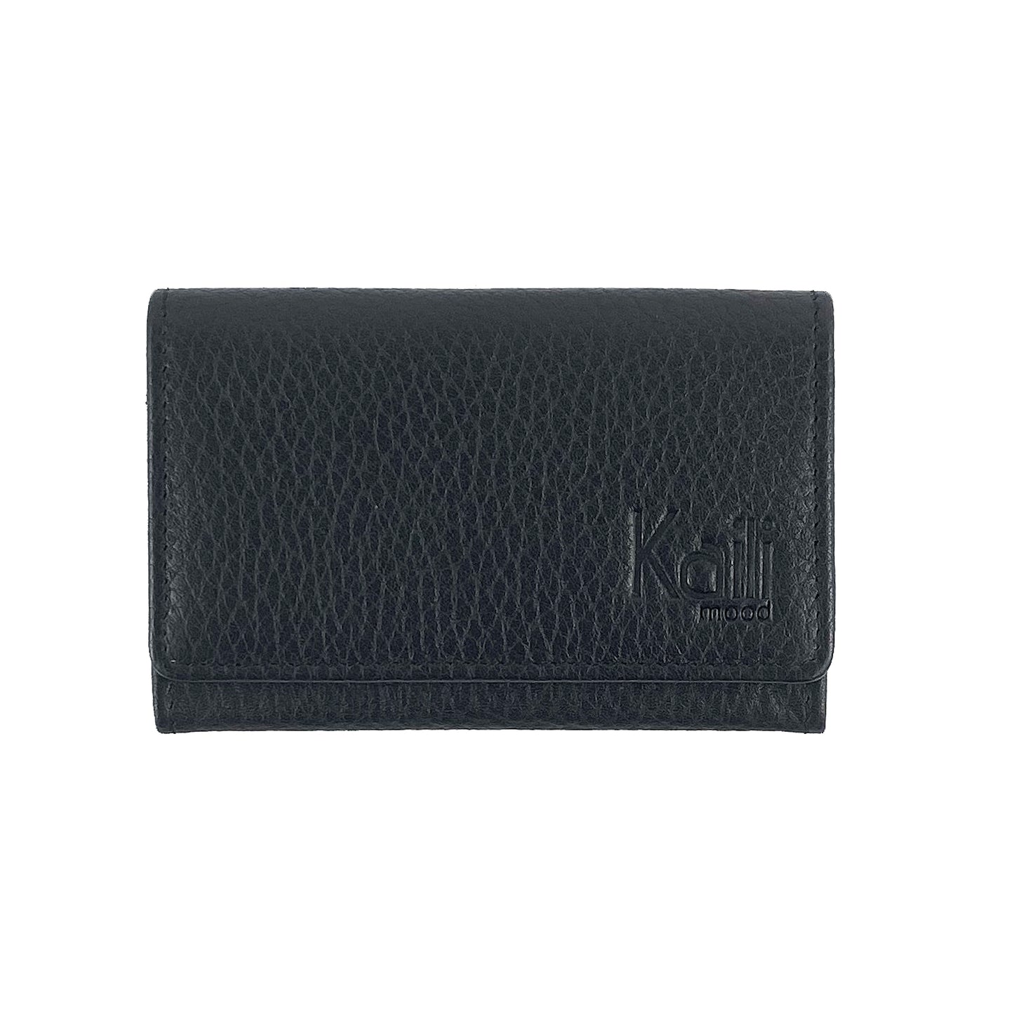 K0004AB | P/Business Cards/Credit Cards in genuine full grain leather, dollar grain - Black color - Dimensions: 10 x 6 x 2 cm - Packaging: Rigid bottom/lid gift box