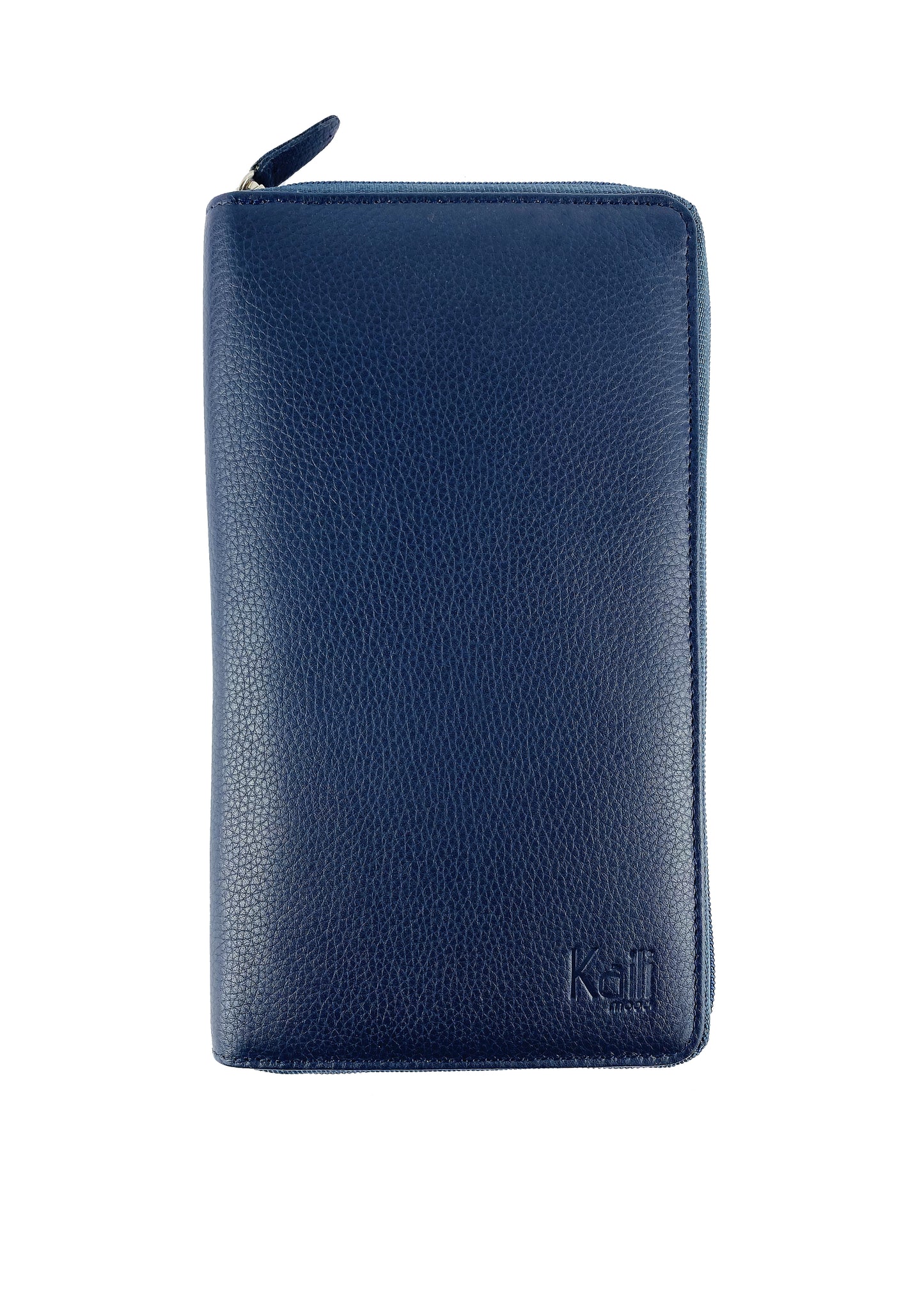 K0005DB | Travel document holder in genuine full grain leather, dollar grain - Blue color - Dimensions: 12.5 x 22 x 2 cm - Packaging: TNT bag