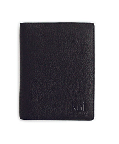 K0008AB | Porta Conto in Vera Pelle pieno fiore, grana dollaro. Mini slot interne e asola porta penna. Colore Nero. Dimensioni: cm 12 x 16 x 1.  Confezione: Sacchetto Tnt