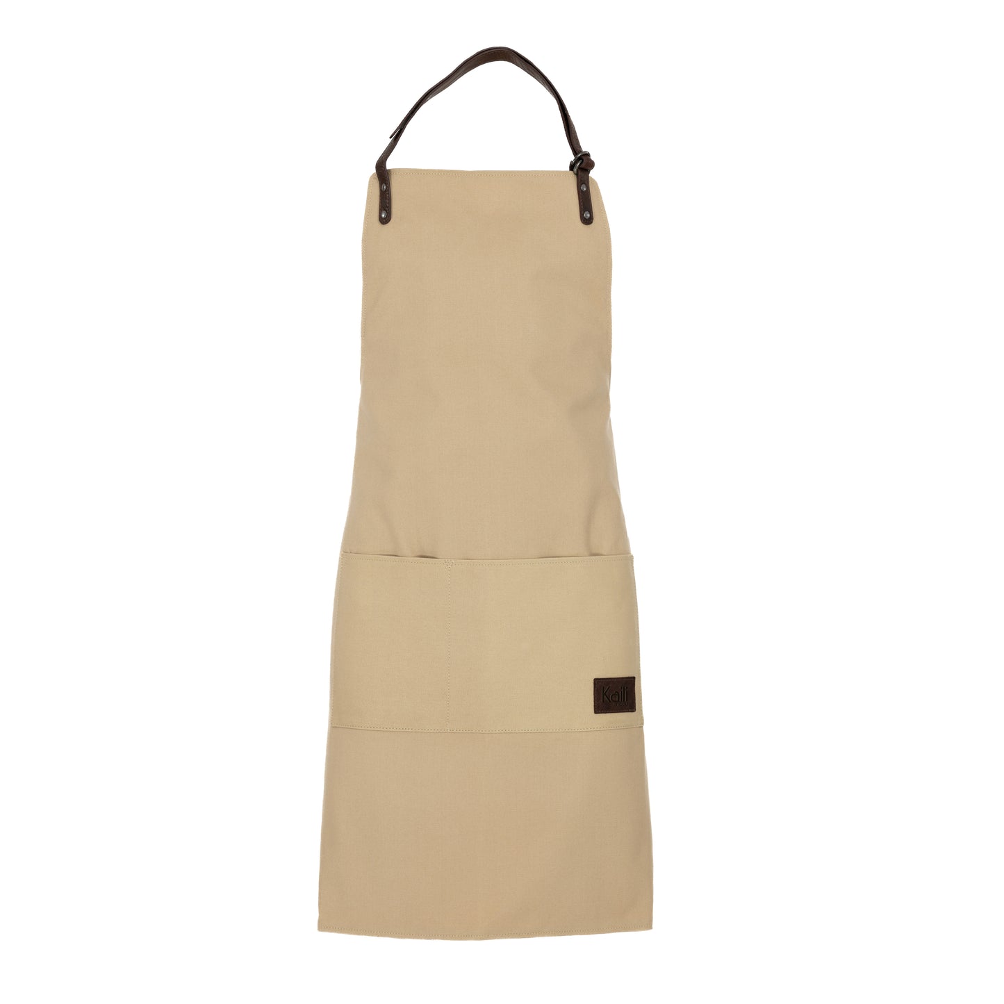 K0015GB | Work Apron in Canvas/Genuine Full Grain Leather, flywheel. Color Rope/Dark Brown. Antique Nickel Accessories. Dimensions: 70 x 90 x 0.5 cm. Packaging: Polybag