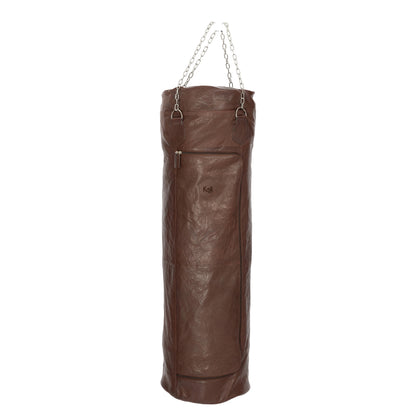 K0036BB | Punching Bag Container in Genuine Leather, Full Grain, Volante - Dark Brown Color - Accessories Polished Nickel. Dimensions: 35 x 35 x 120 cm - Packaging: TNT bag