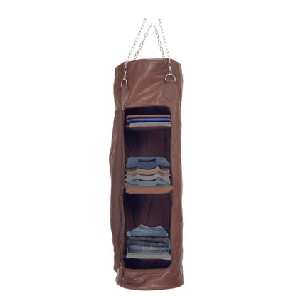 K0036BB | Punching Bag Container in Genuine Leather, Full Grain, Volante - Dark Brown Color - Accessories Polished Nickel. Dimensions: 35 x 35 x 120 cm - Packaging: TNT bag