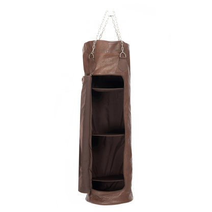 K0036BB | Punching Bag Container in Genuine Leather, Full Grain, Volante - Dark Brown Color - Accessories Polished Nickel. Dimensions: 35 x 35 x 120 cm - Packaging: TNT bag