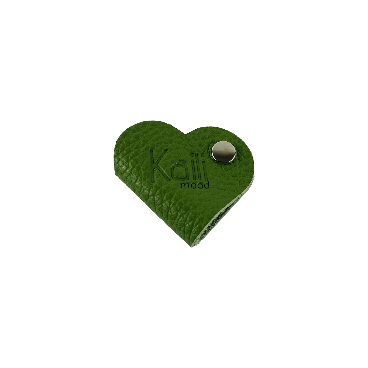 K0039EB | Heart cable winder Made in Italy in genuine full grain leather, dollar grain - Green color - Dimensions: 5 x 8 x 0.5 cm - Packaging: Rigid bottom/lid gift box