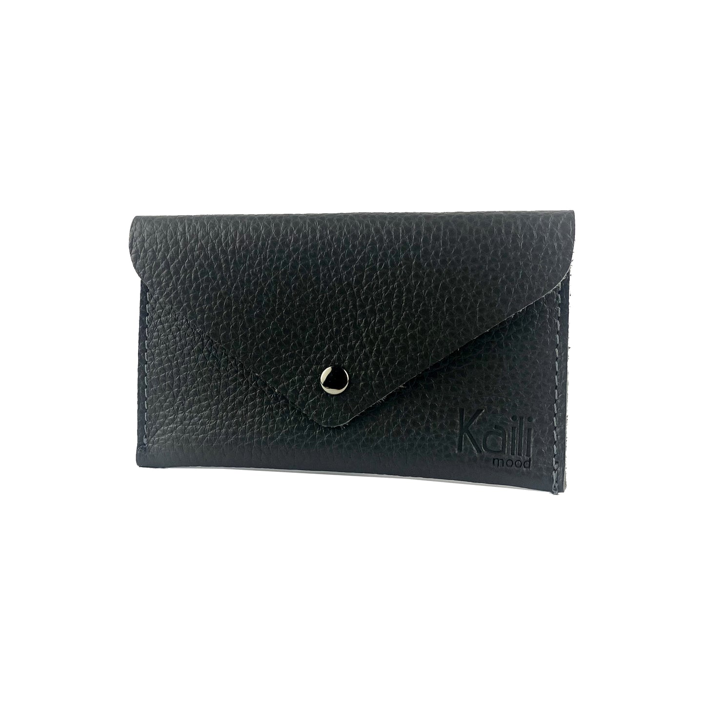 K0040AB | Sachet with flap Made in Italy in genuine full grain leather, dollar grain - Black color - Dimensions: 13 x 8 x 0.5 cm - Packaging: Rigid bottom/lid gift box