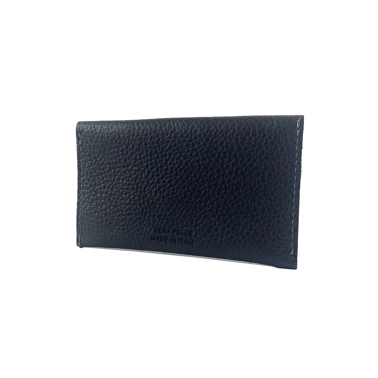 K0040AB | Sachet with flap Made in Italy in genuine full grain leather, dollar grain - Black color - Dimensions: 13 x 8 x 0.5 cm - Packaging: Rigid bottom/lid gift box