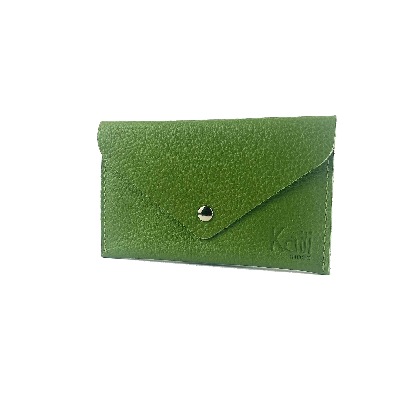 K0040EB | Sachet with flap Made in Italy in genuine full grain leather, dollar grain - Green color - Dimensions: 13 x 8 x 0.5 cm - Packaging: Rigid bottom/lid gift box