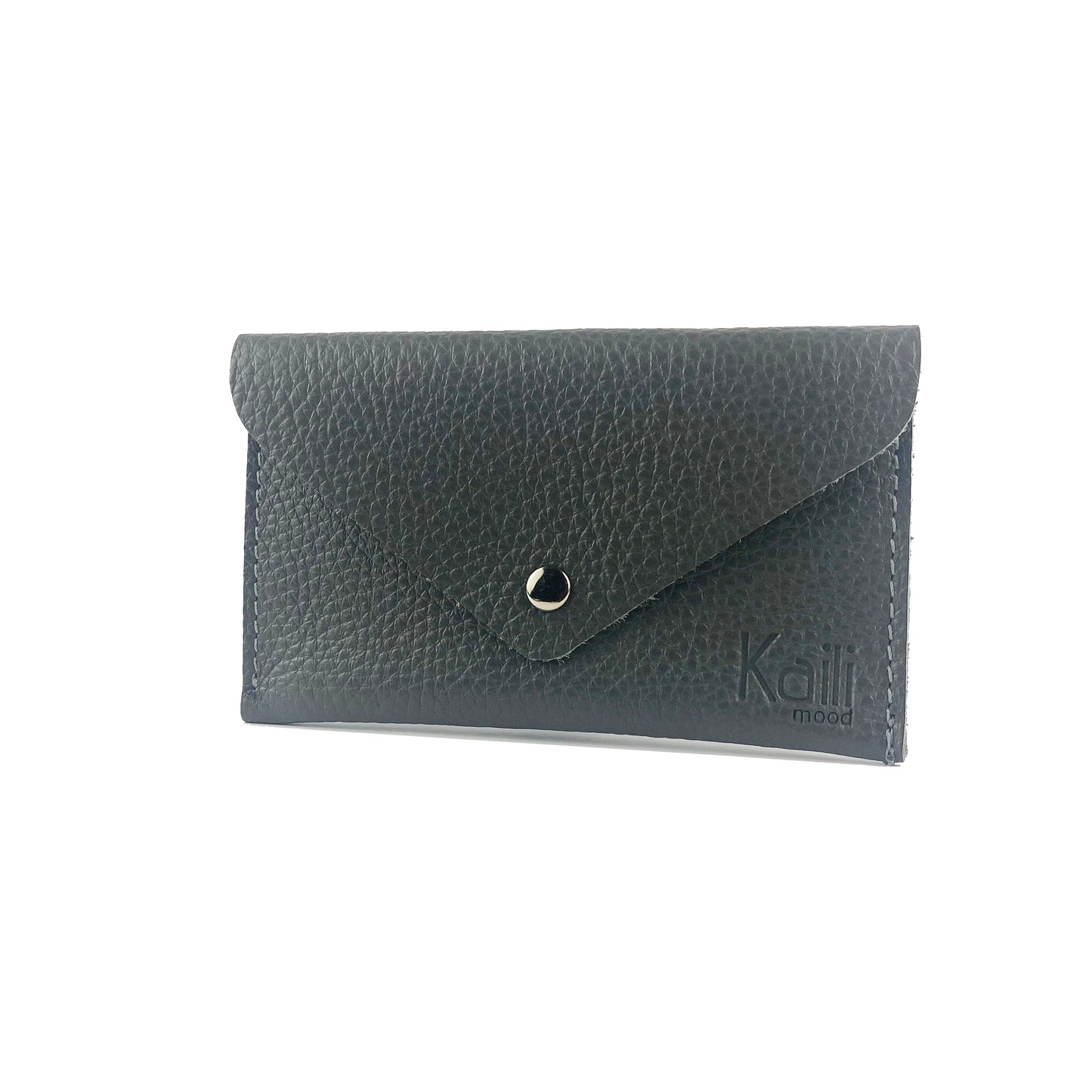 K0040FB | Sachet with flap Made in Italy in genuine full grain leather, dollar grain - Gray color - Dimensions: 13 x 8 x 0.5 cm - Packaging: Rigid bottom/lid gift box