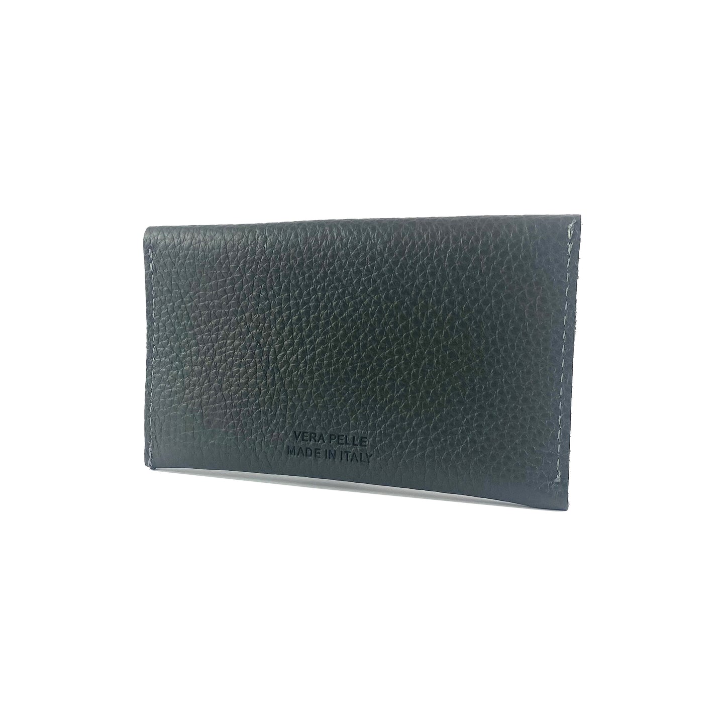 K0040FB | Sachet with flap Made in Italy in genuine full grain leather, dollar grain - Gray color - Dimensions: 13 x 8 x 0.5 cm - Packaging: Rigid bottom/lid gift box