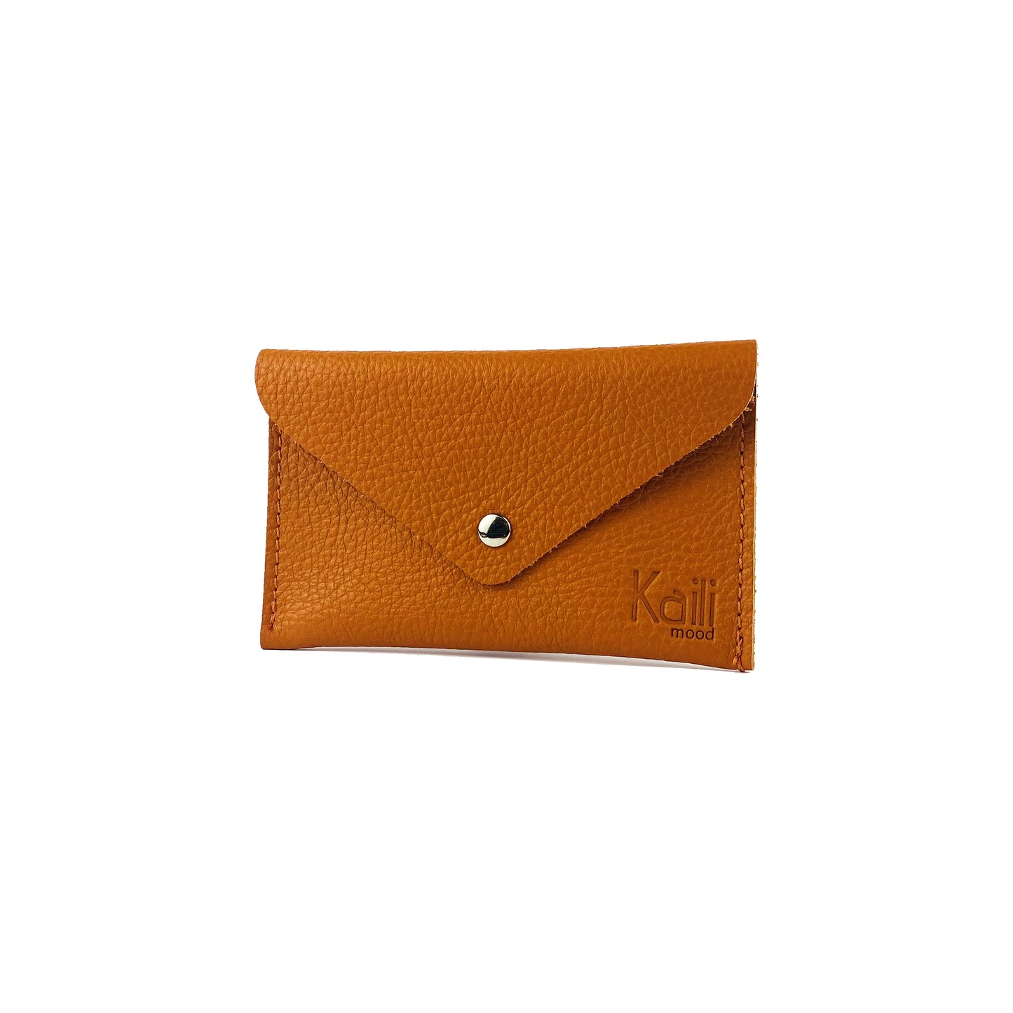 K0040LB | Sachet with flap Made in Italy in genuine full grain leather, dollar grain - Orange color - Dimensions: 13 x 8 x 0.5 cm - Packaging: Rigid bottom/lid gift box