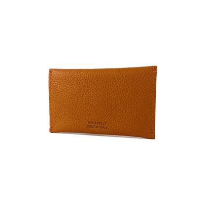 K0040LB | Sachet with flap Made in Italy in genuine full grain leather, dollar grain - Orange color - Dimensions: 13 x 8 x 0.5 cm - Packaging: Rigid bottom/lid gift box