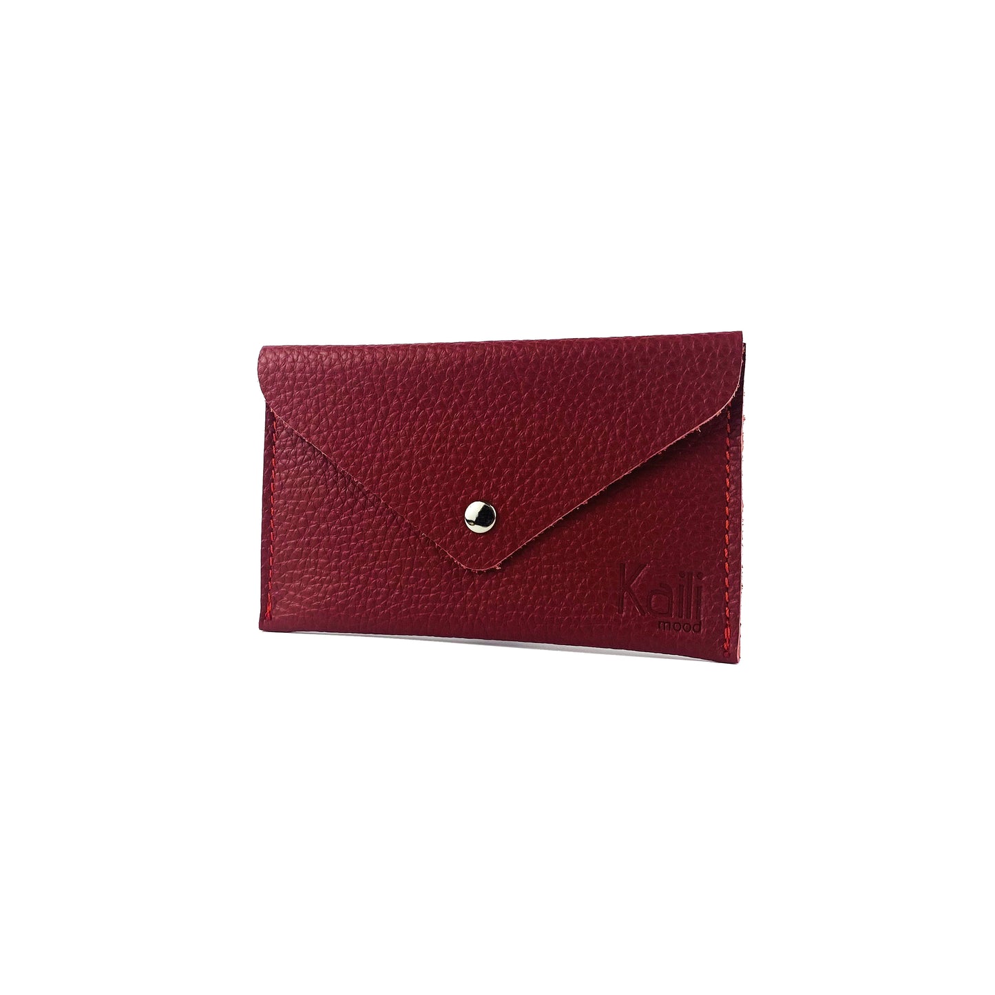 K0040VB | Sachet with flap Made in Italy in genuine full-grain leather, dollar grain - Red color - Dimensions: 13 x 8 x 0.5 cm - Packaging: Rigid bottom/lid gift box