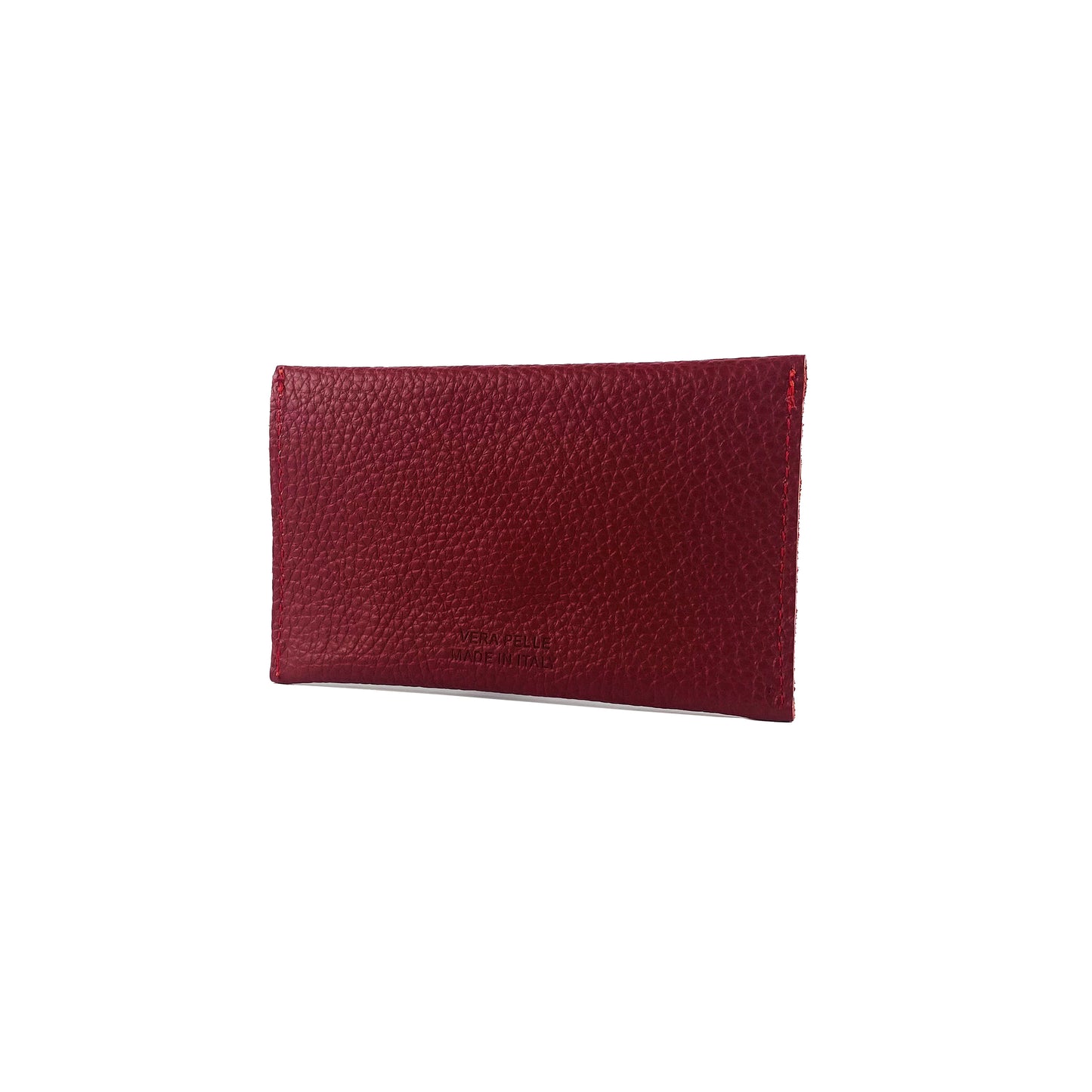 K0040VB | Sachet with flap Made in Italy in genuine full-grain leather, dollar grain - Red color - Dimensions: 13 x 8 x 0.5 cm - Packaging: Rigid bottom/lid gift box