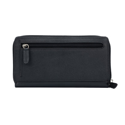 K10838AB | Women's Wallets in Saffiano Genuine Leather. Black colour. 6 credit card slots. Dimensions when closed: 18.5 x 10 x 2.5 cm. Packaging: Rigid bottom/lid gift box